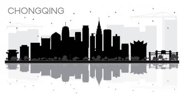 Chongqing Çin şehir manzarası siyah beyaz siluet Ref ile