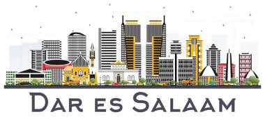 Dar Es Salaam Tanzanya manzarası ile renk üzerinde izole binalar 