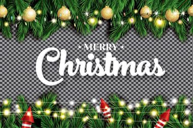 Köknar dalı Neon ışıkları, altın Noel topları ve kırmızı Rock