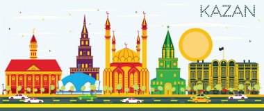 Kazan manzarası renkli binalar ve mavi gökyüzü ile.