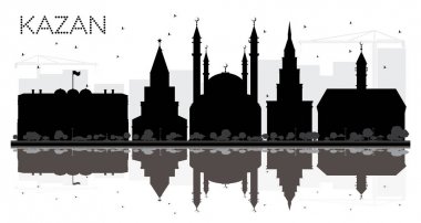 Kazan Rusya şehir manzarası siyah beyaz siluet Reflec ile
