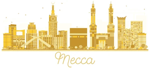 La Meca Ciudad de Arabia Saudita skyline silueta dorada . — Vector de stock