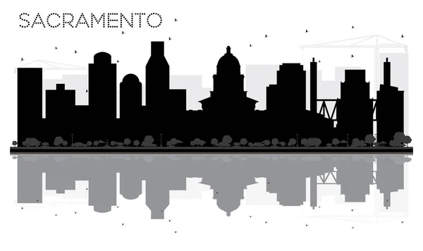 Sakramento City Skyline schwarz-weiße Silhouette mit Reflektoren — Stockvektor