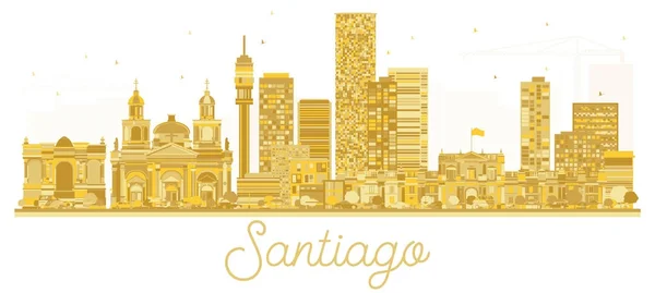 Santiago Chile City skyline silhouette dorata con riflessi . — Vettoriale Stock