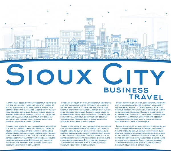 Outline Sioux City Iowa Skyline with Blue Buildings and Copy Spa — Stock Vector