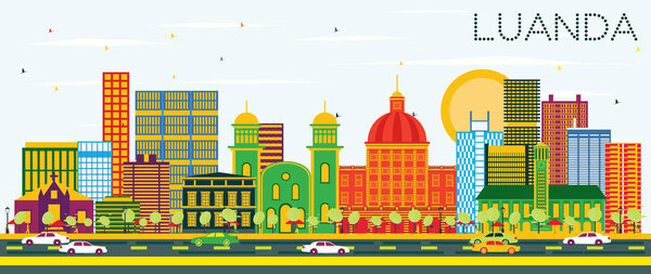 Luanda Angola Skyline with Color Buildings and Blue Sky.