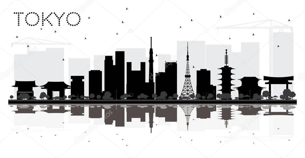 Tokyo Japan City skyline black and white silhouette with Reflect