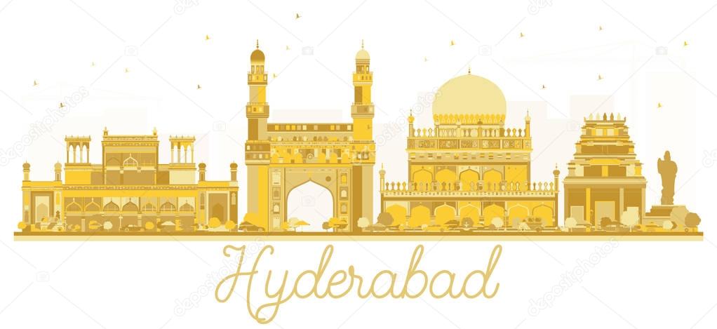 Hyderabad India City skyline golden silhouette.