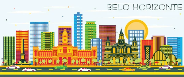 Belo Horizonte Brazil Skyline with Color Buildings and Blue Sky. — Stock Vector