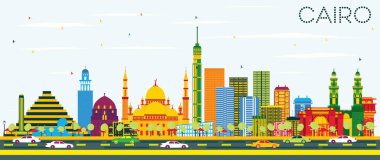 Cairo Mısır manzarası renkli binalar ve mavi gökyüzü ile.