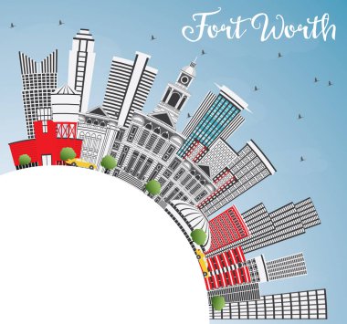 Fort Worth ABD Skyline gri binalar, mavi gökyüzü ve kopya Sp
