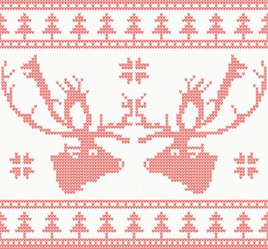 Kırmızı renkli örgü geyik Seamless Modeli.