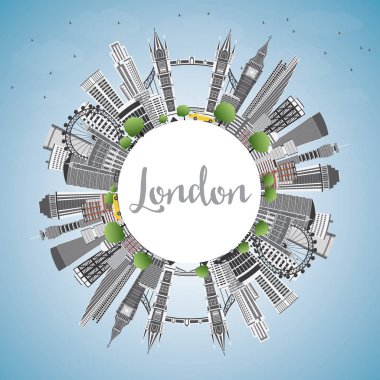 Londra England manzarası gri binalar, mavi gökyüzü ve kopya Sp