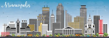 Minneapolis Minnesota ABD Skyline renk binalar ve mavi 