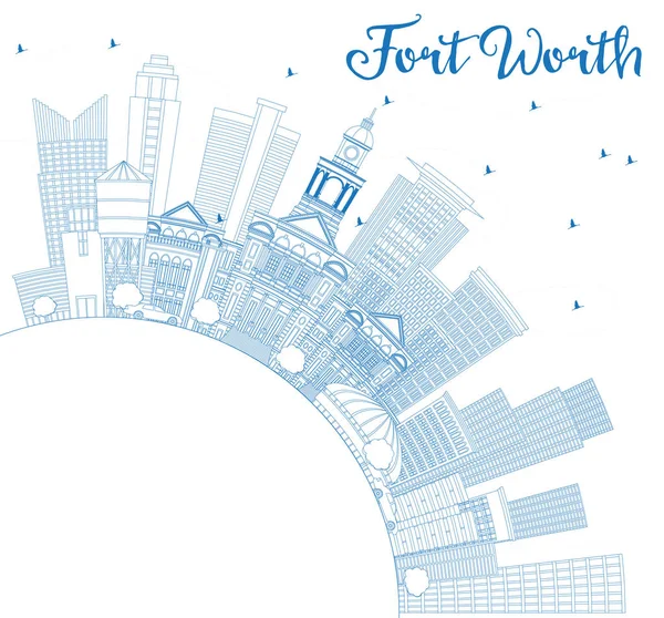 Schiță Fort Worth USA Skyline cu clădiri albastre și spac de copiere — Vector de stoc