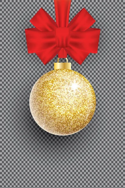 クリスマス黄金キラキラ クリスマス ボールとスパウトの赤の弓 — ストックベクタ