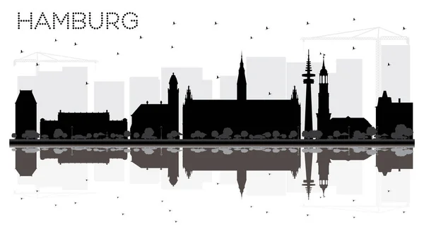 Hamburg Németország város skyline fekete és fehér sziluettjét a Ref — Stock Vector