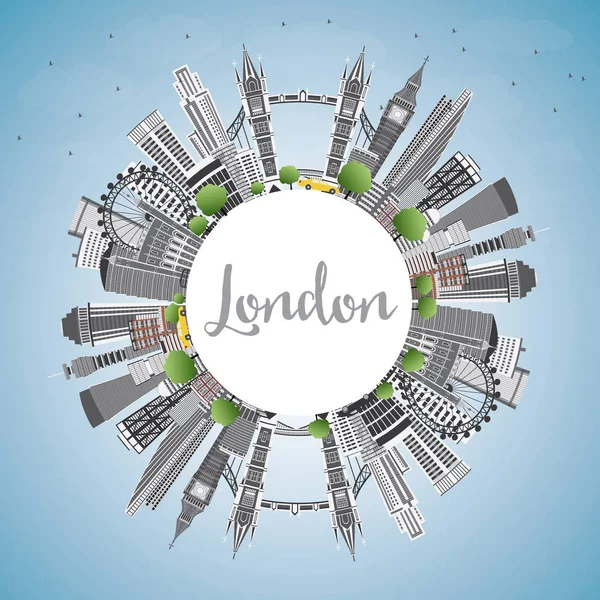 Skyline van Londen Engeland met grijs gebouwen, blauwe hemel en kopie Sp — Stockvector