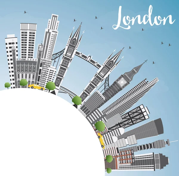 Skyline van Londen Engeland met grijs gebouwen, blauwe hemel en kopie Sp — Stockvector