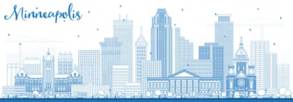 Набросок Миннеаполиса США Skyline с голубыми зданиями . — стоковый вектор