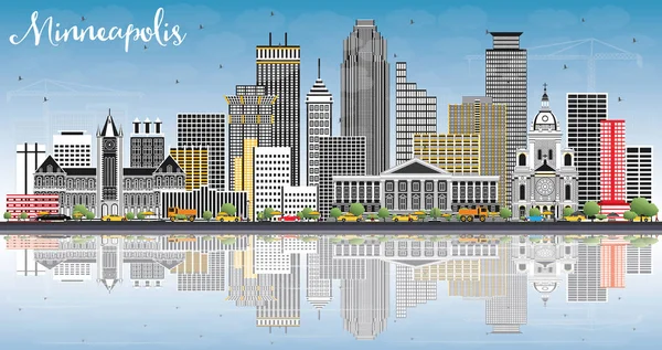 Minneapolis, Minnesota Usa Skyline z kolor budynków, Błękitne niebo — Wektor stockowy