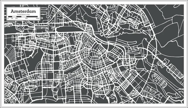 Amsterdam Holanda Mapa en Retro Style . — Archivo Imágenes Vectoriales