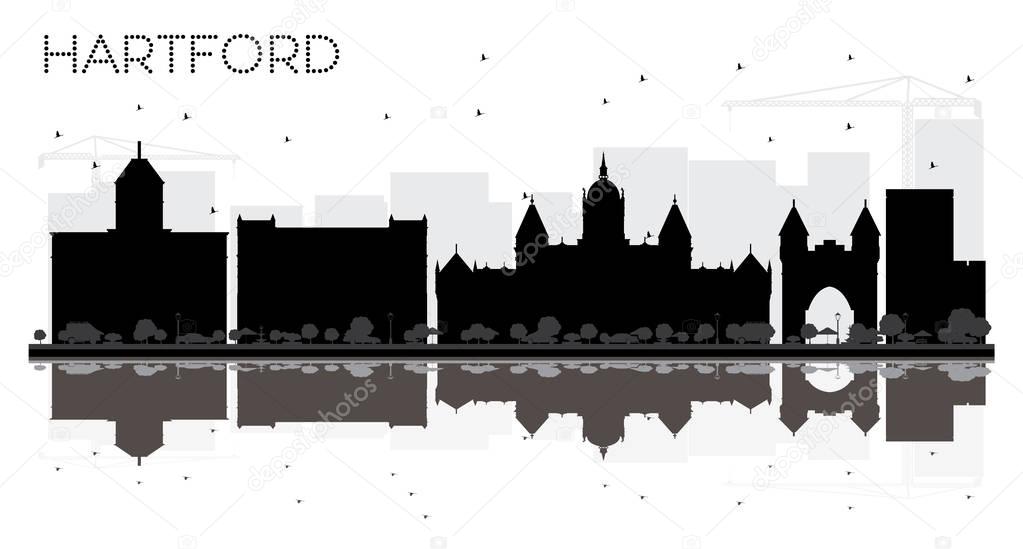 Hartford Connecticut USA City skyline black and white silhouette