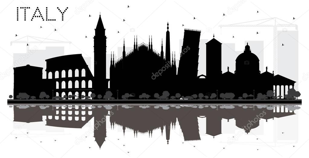 Italy skyline black and white silhouette with Reflections.