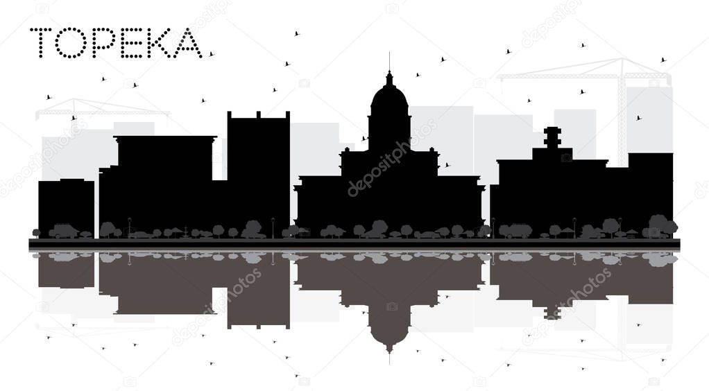 Topeka Kansas USA City skyline black and white silhouette.