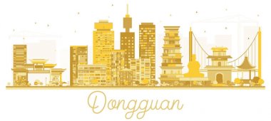 Dongguan Çin şehir manzarası altın siluet.
