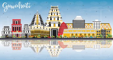 Guwahati Hindistan şehir manzarası renkli binalar, mavi gökyüzü ve R