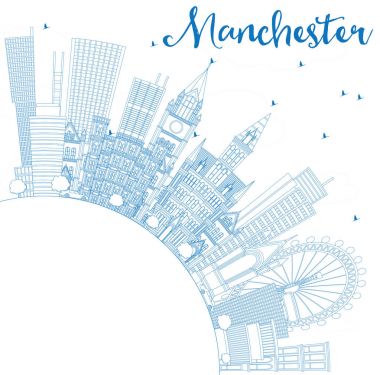 Anahat Manchester İngiltere'de şehir manzarası ile mavi binalar ve 