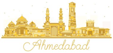 Ahmedabad Hindistan şehir manzarası altın siluet.