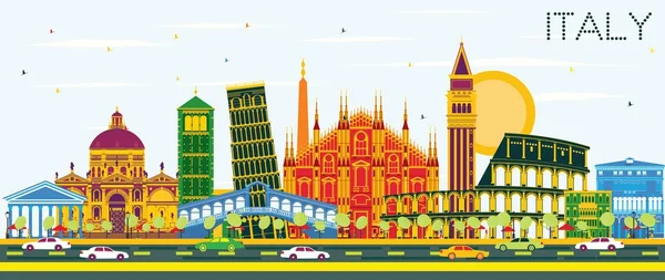 Italia City Skyline dengan Warna Landmark . - Stok Vektor