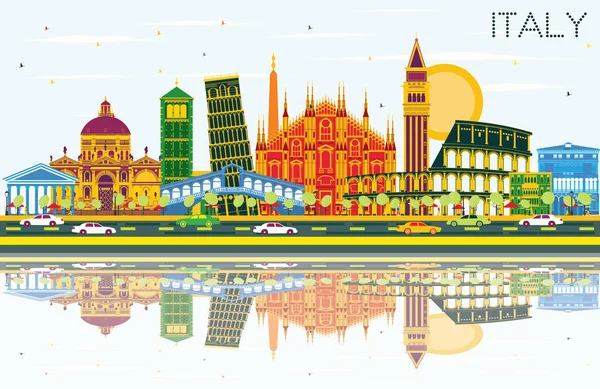 Italy City Skyline with Color Landmarks and Reflections. — Stock Vector