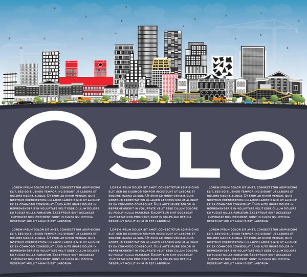 Oslo Norway Skyline with Gray Buildings, Blue Sky and Copy Space — Stock Vector