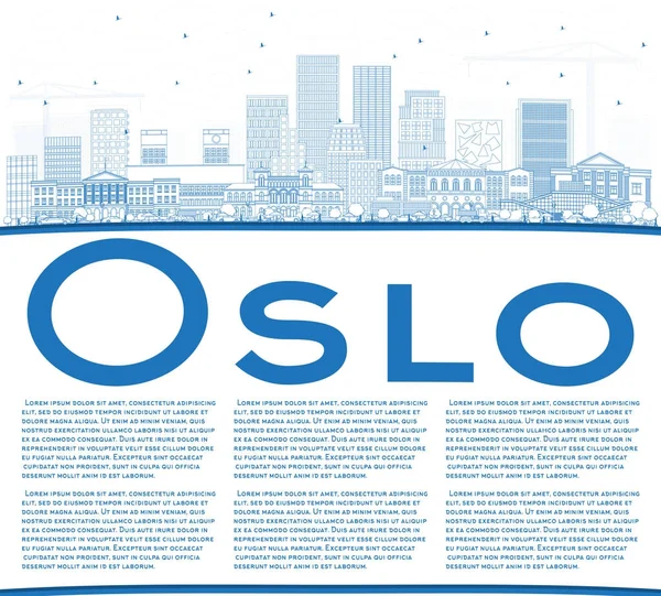 Норвежский горизонт Осло с голубыми зданиями и копировальным пространством . — стоковый вектор