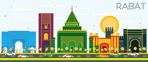 Rabat Marokkó látképe a színes épületek és a kék ég. — Stock Vector