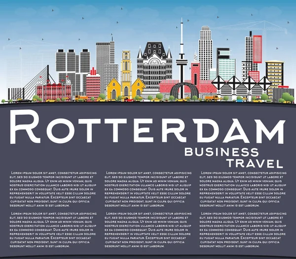 Rotterdam Países Bajos City Skyline con edificios grises, Blue Sky — Vector de stock