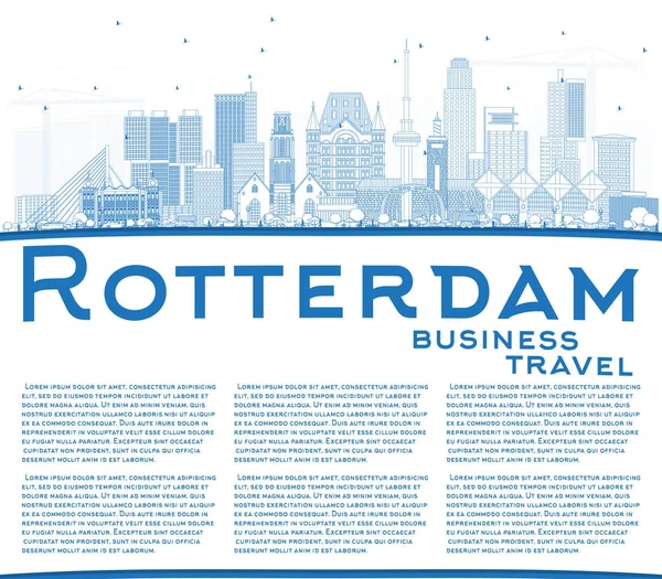 Outline Rotterdam Netherlands City Skyline with Blue Buildings a — Stock Vector