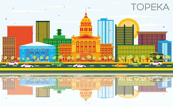 Topeka Κάνσας ΗΠΑ στον ορίζοντα με χρώμα κτίρια, μπλε του ουρανού και Ref — Διανυσματικό Αρχείο