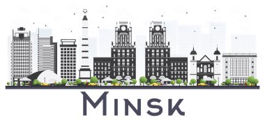 Minsk Beyaz Rusya şehir manzarası ile gri beyaz izole binalar