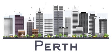 Gri WHI üzerinde izole binalar ile Perth Avustralya şehir manzarası