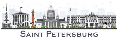Saint Petersburg manzarası ile renk üzerine beyaz izole binalar 