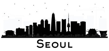 Seoul Korea şehir manzarası siyah beyaz siluet yansıtmak ile