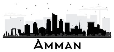 Amman Jordan şehir manzarası siyah ve beyaz siluet.