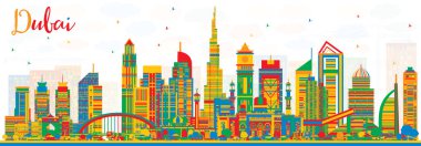 Renk binaları ile soyut Dubai Uae şehir manzarası.