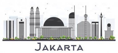 Jakarta Endonezya şehir manzarası gri W izole binalar