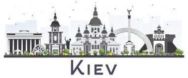 Gri beyaz izole binalar ile Kiev Ukrayna şehir manzarası 