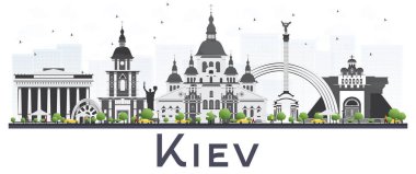 Gri beyaz izole binalar ile Kiev Ukrayna şehir manzarası 